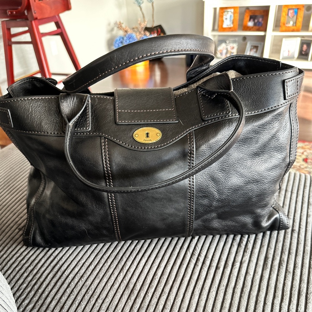 Fossil Vintage Reissu Black Leather Weekender - Picture 8 of 15